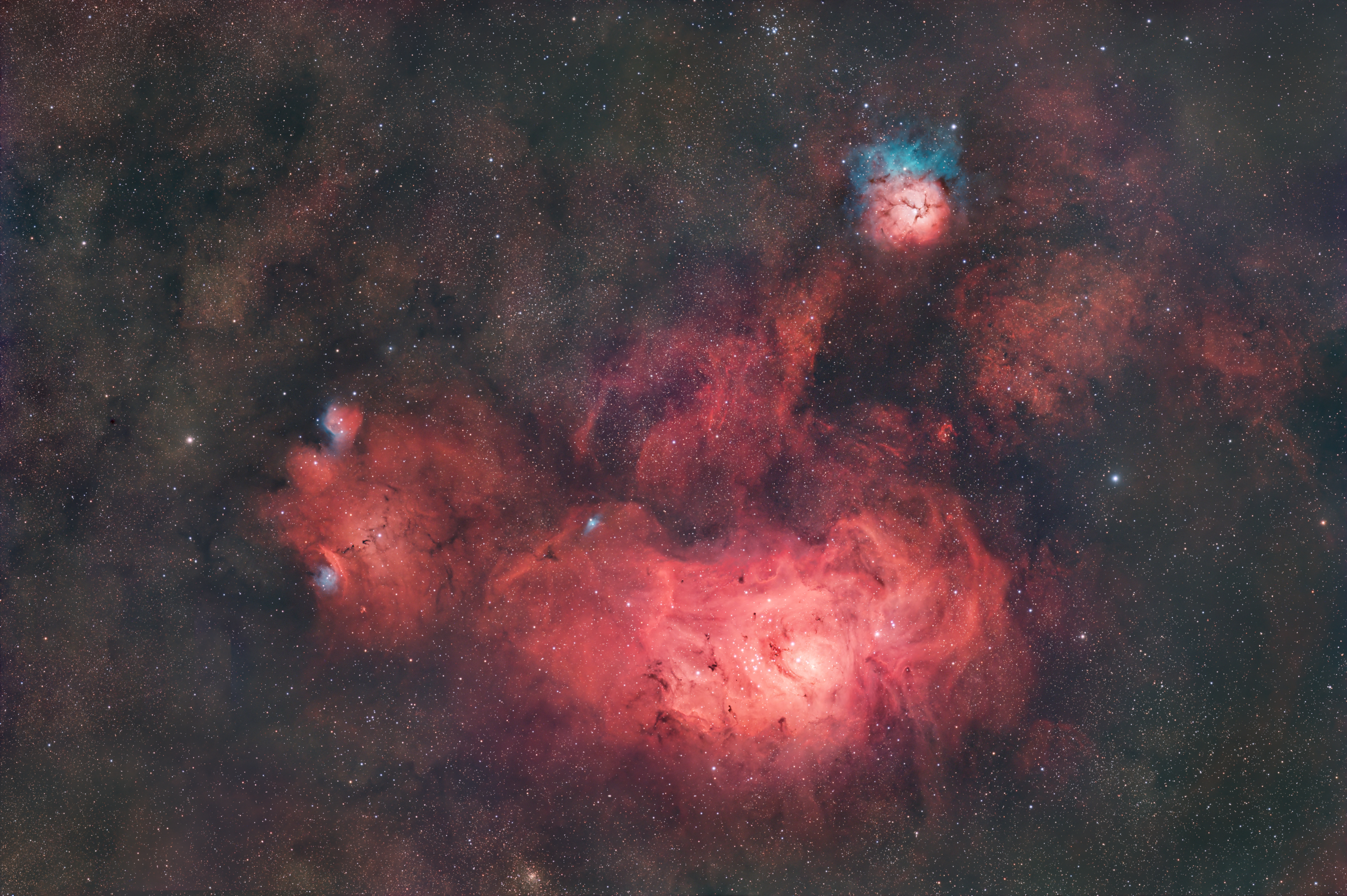 M8, M20, NGC6559, nebulosa Laguna, Trifida, Drago Cinese